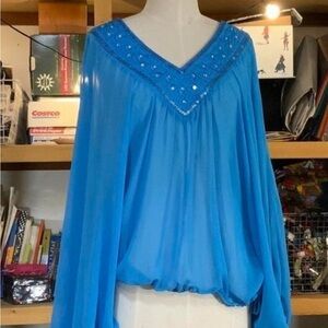Vintage Baby Blue Embellished Blouse by Antthony - size XL.